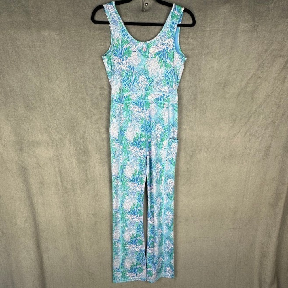 Lilly Pulitzer Luxletic  Carpe Vita Jumpsuit Womens Small Blue Floral Tropical - Picture 8 of 14
